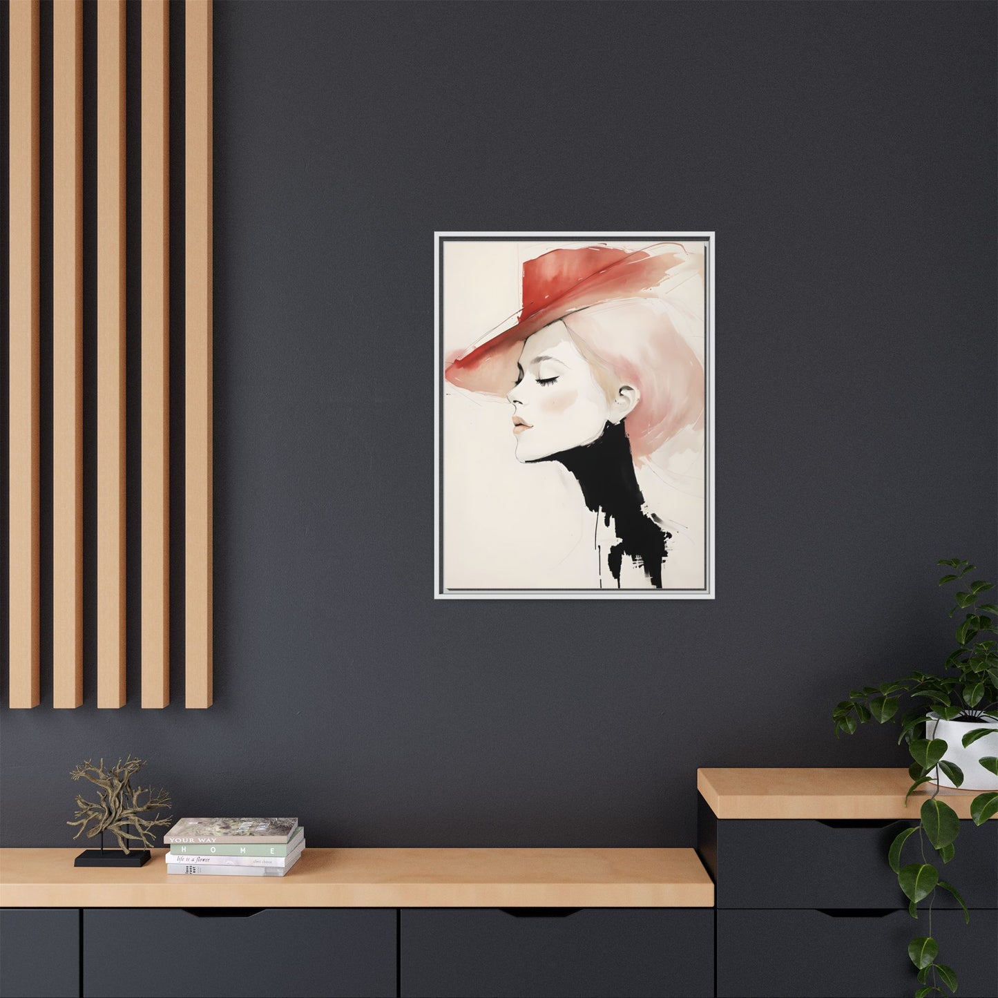 Framed Art Print - Chic Woman in Red Hat - Modern Home Décor