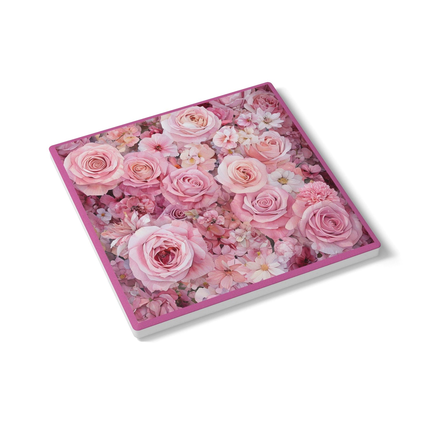Floral Pink Ceramic Coaster - Elegant Rose Design
