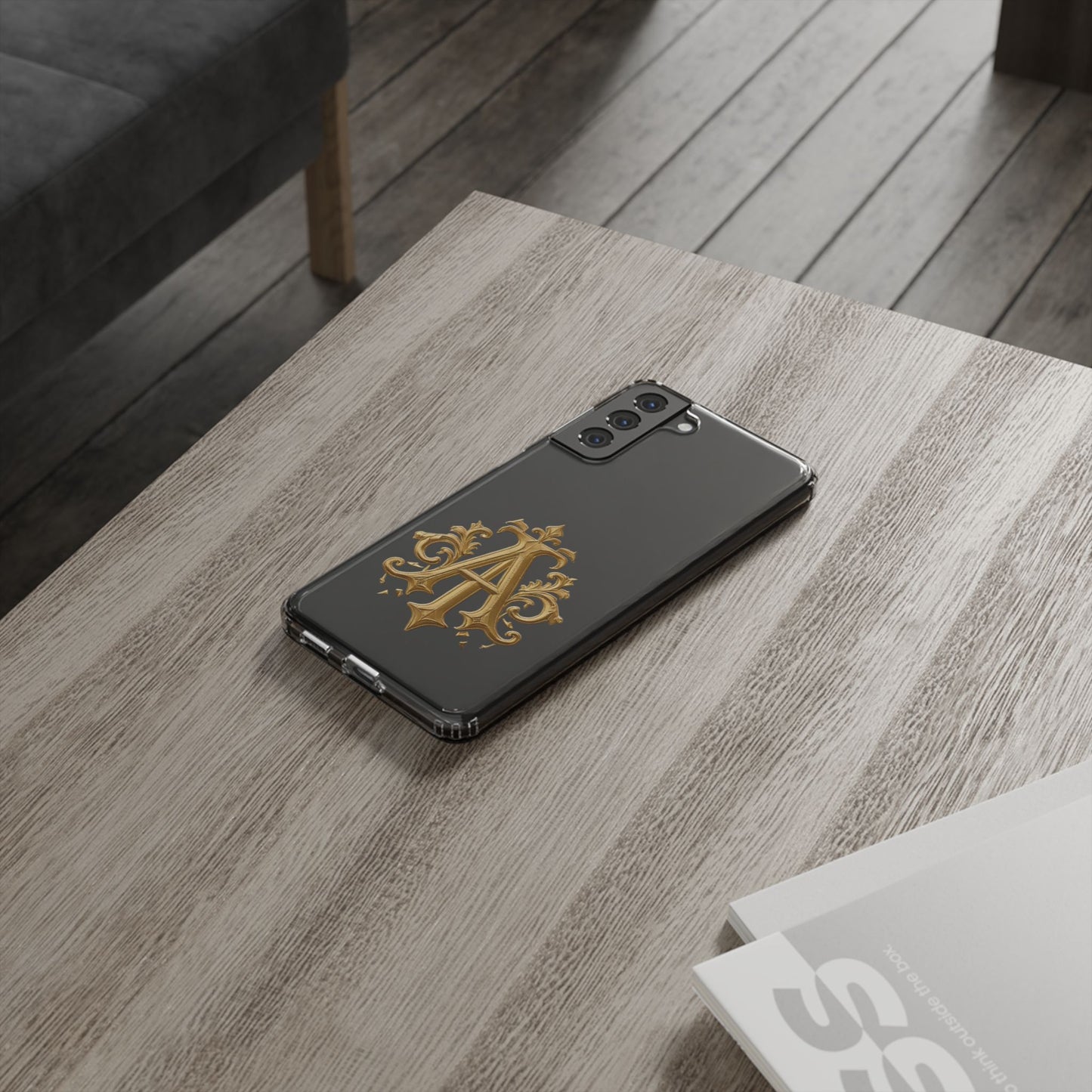Personalized Clear Phone Case with Elegant Gold Initial Design