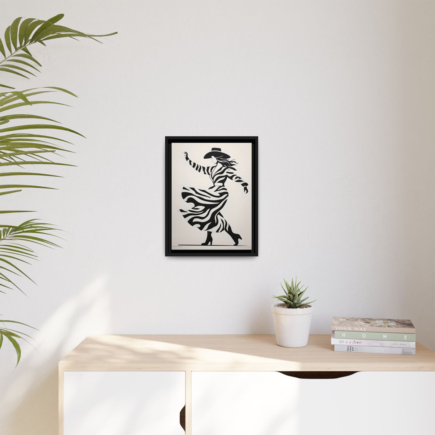 Dynamic Cowgirl in Motion with Striking Black and White Aesthetic Print