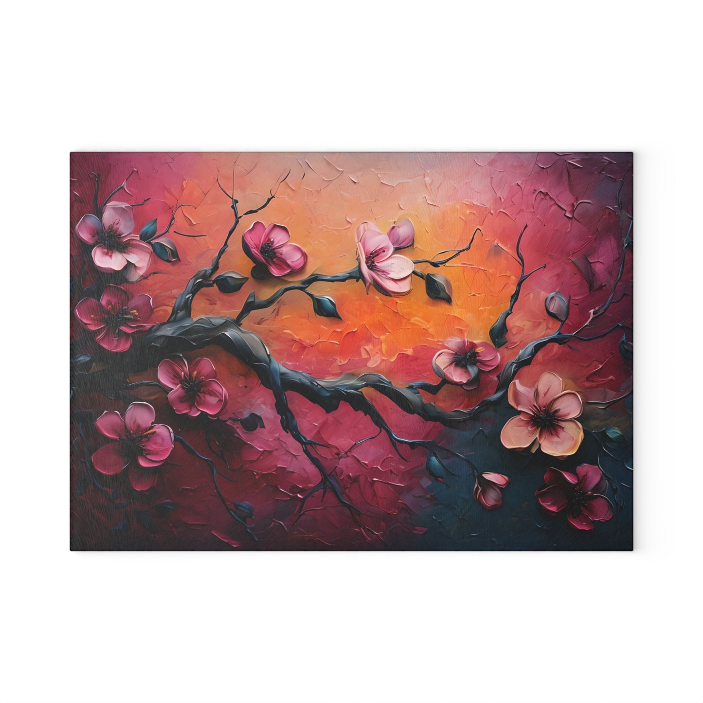 Floral Sunset Glass Cutting Board - Artistic Kitchen Decor for Cooking and Gifting