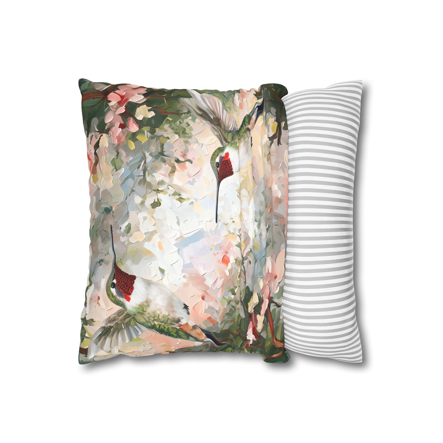 Hummingbird Faux Suede Pillowcase - Floral Decor for Home