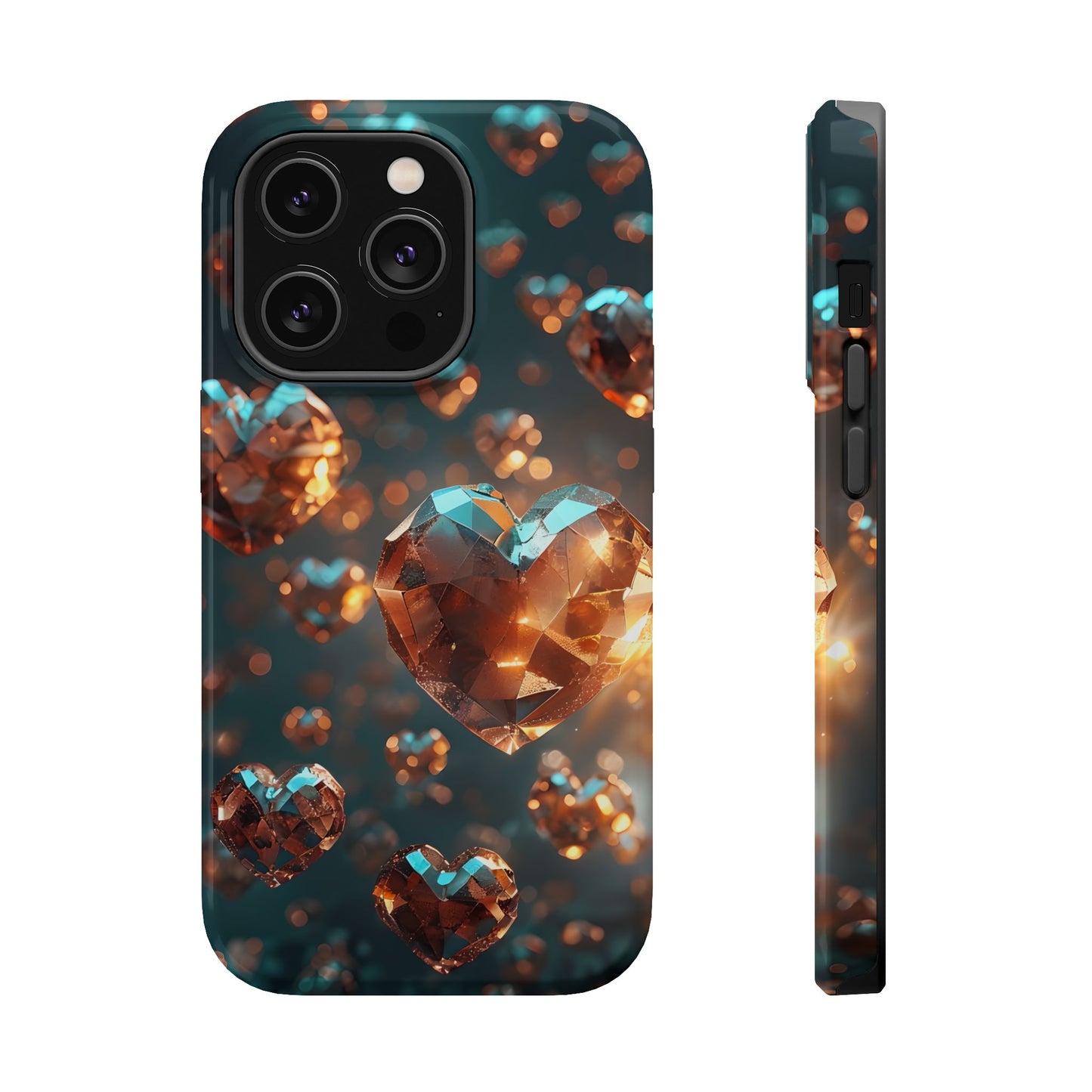 Heart-Shaped Magnetic Tough Phone Case - Unique Crystal Design