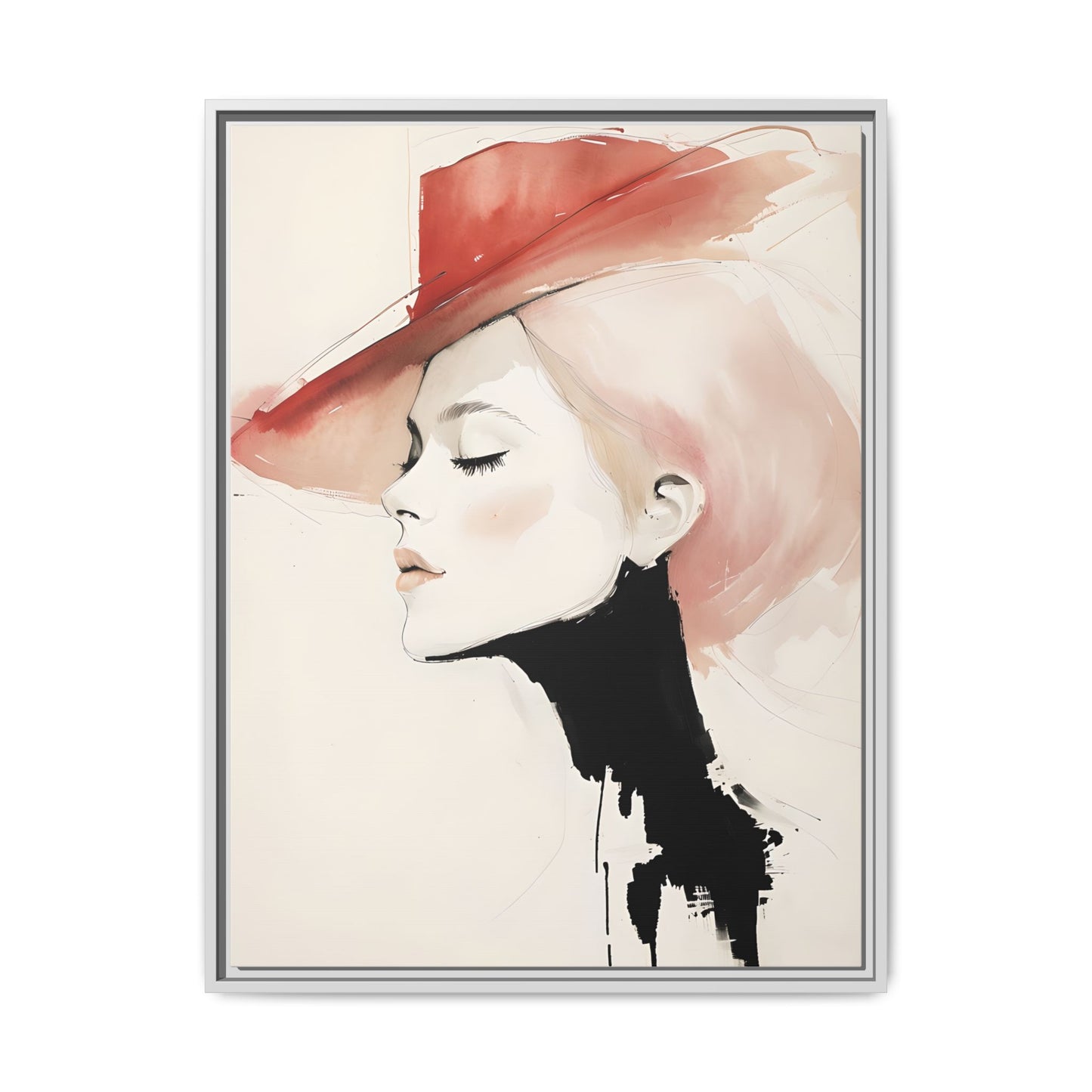 Framed Art Print - Chic Woman in Red Hat - Modern Home Décor
