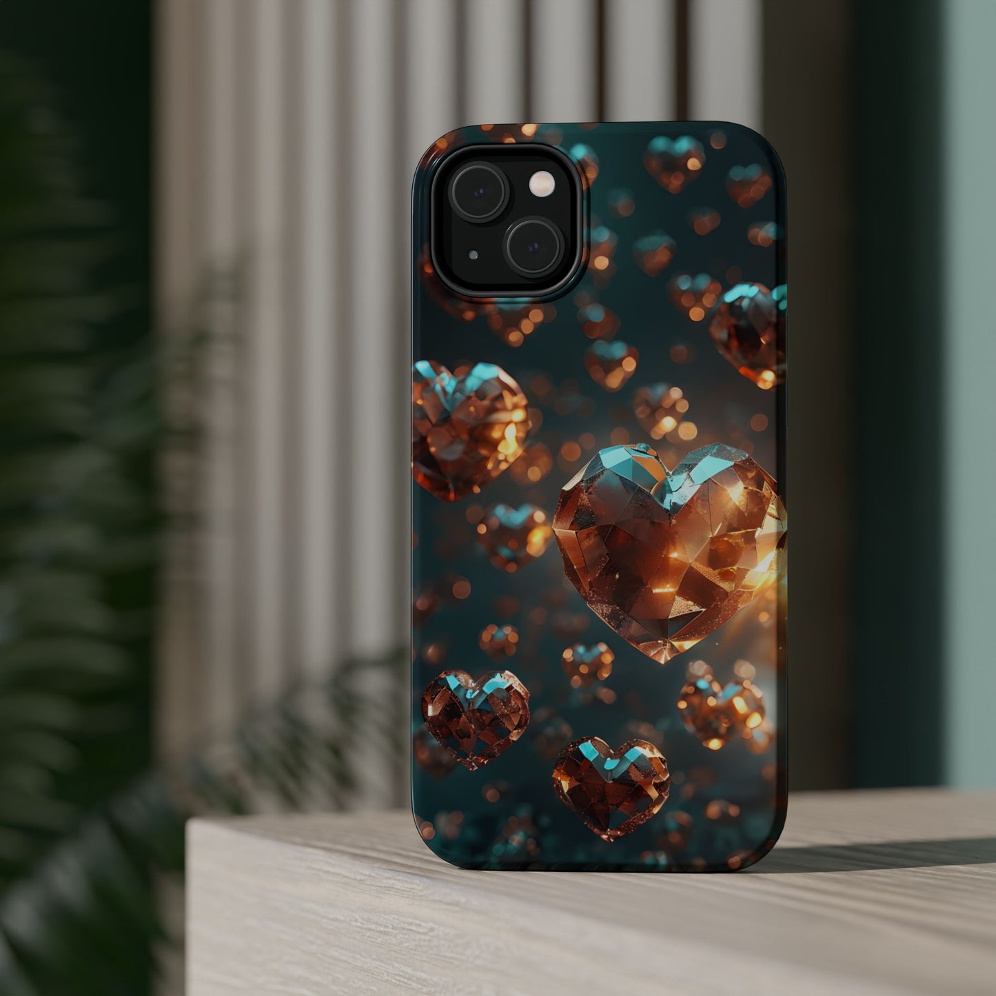 Heart-Shaped Magnetic Tough Phone Case - Unique Crystal Design