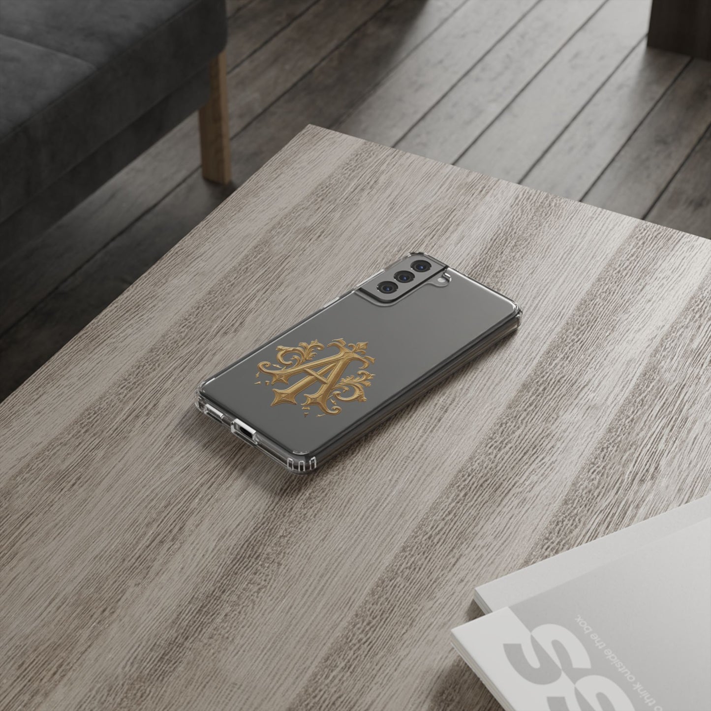 Personalized Clear Phone Case with Elegant Gold Initial Design