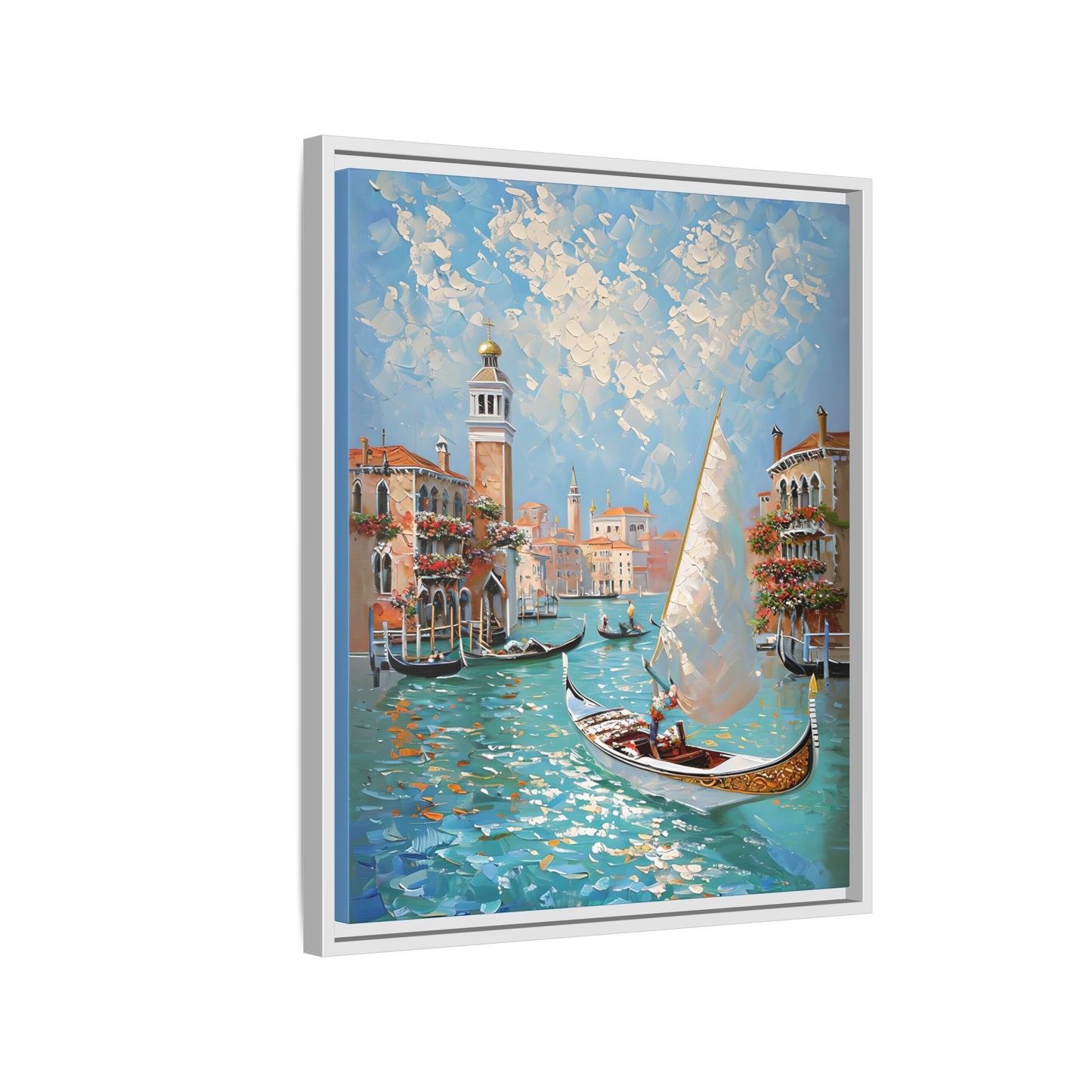 Vibrant Impressionist Venetian Canal Framed Canvas Art