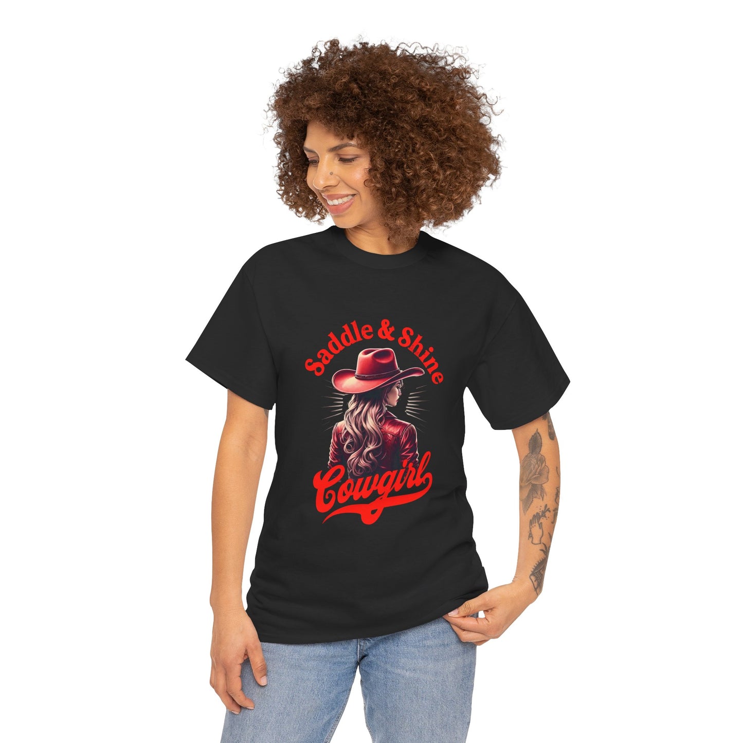 Saddle & Shine Cowgirl Unisex - Heavy Cotton Tee - Rustic Western Style T-Shirt