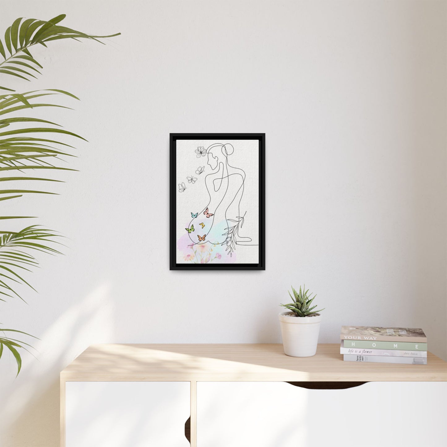 Bohemian Woman Framed Canvas Art, Line Drawing