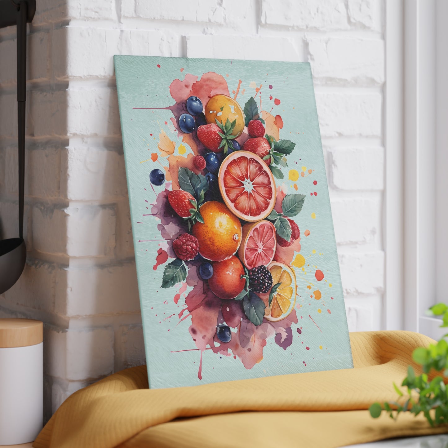 Vibrant Fruit Art Glass Cutting Board