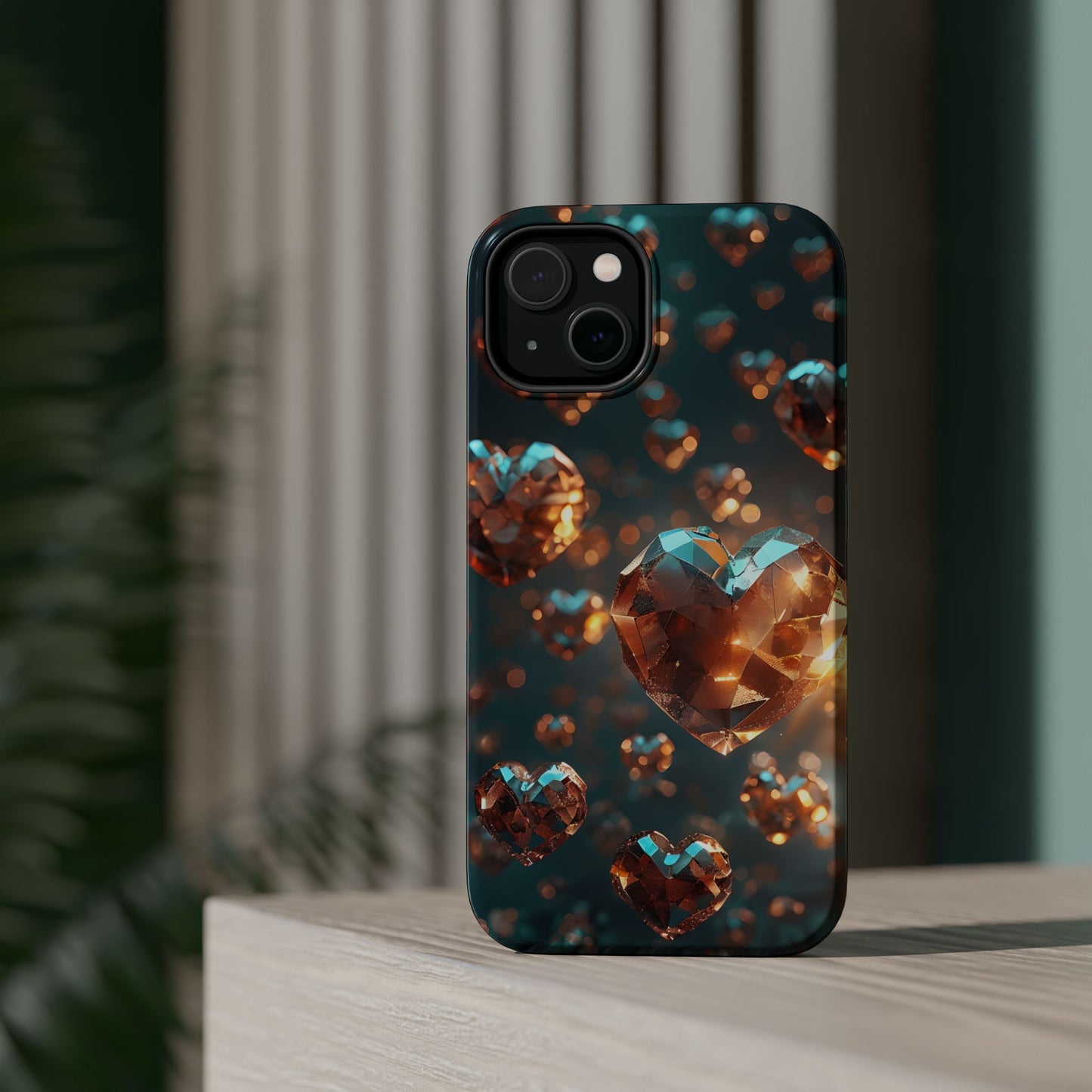 Heart-Shaped Magnetic Tough Phone Case - Unique Crystal Design