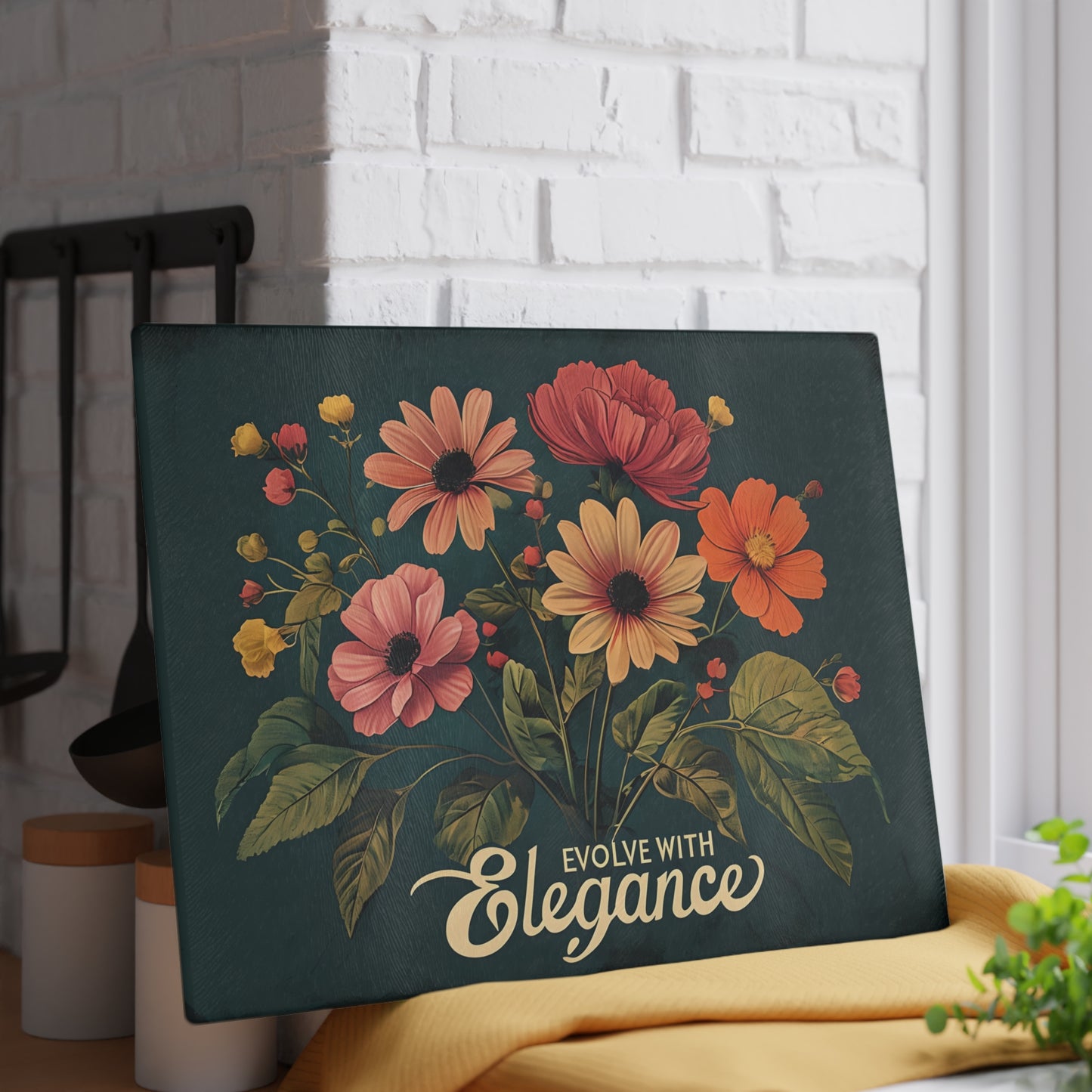 Elegant Floral Glass Cutting Board