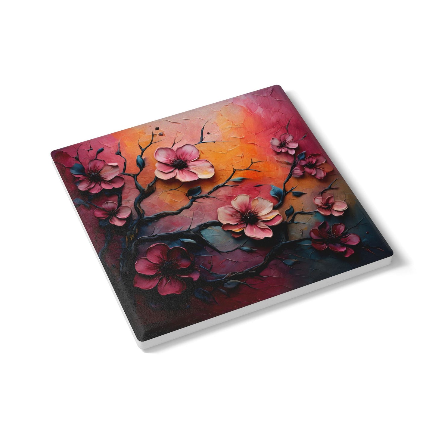 Blossom Art Ceramic Coaster - Elegant Floral Design for Home Decor