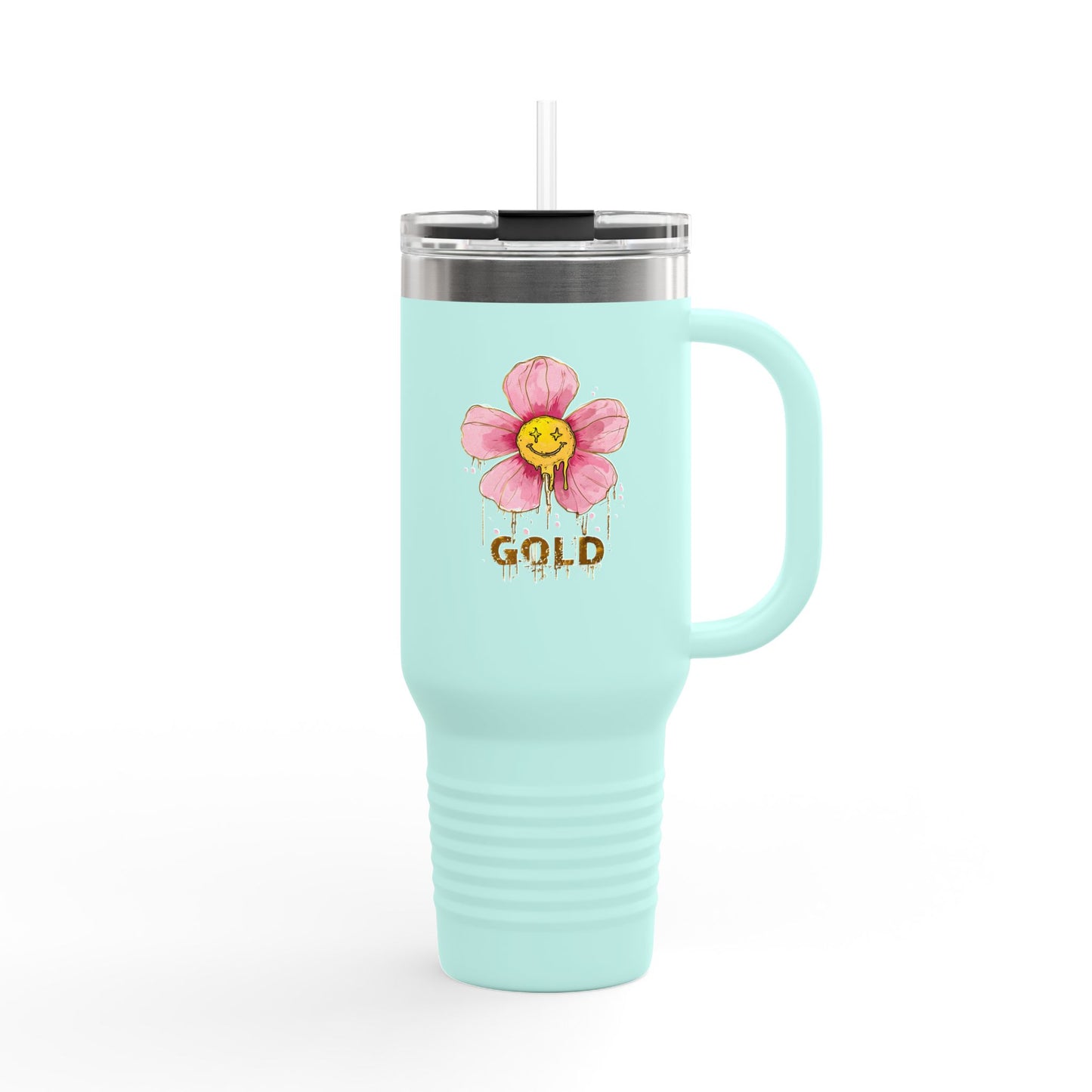 Gold Floral Insulated Travel Mug - 40oz Coffee Cup for Nature Lovers