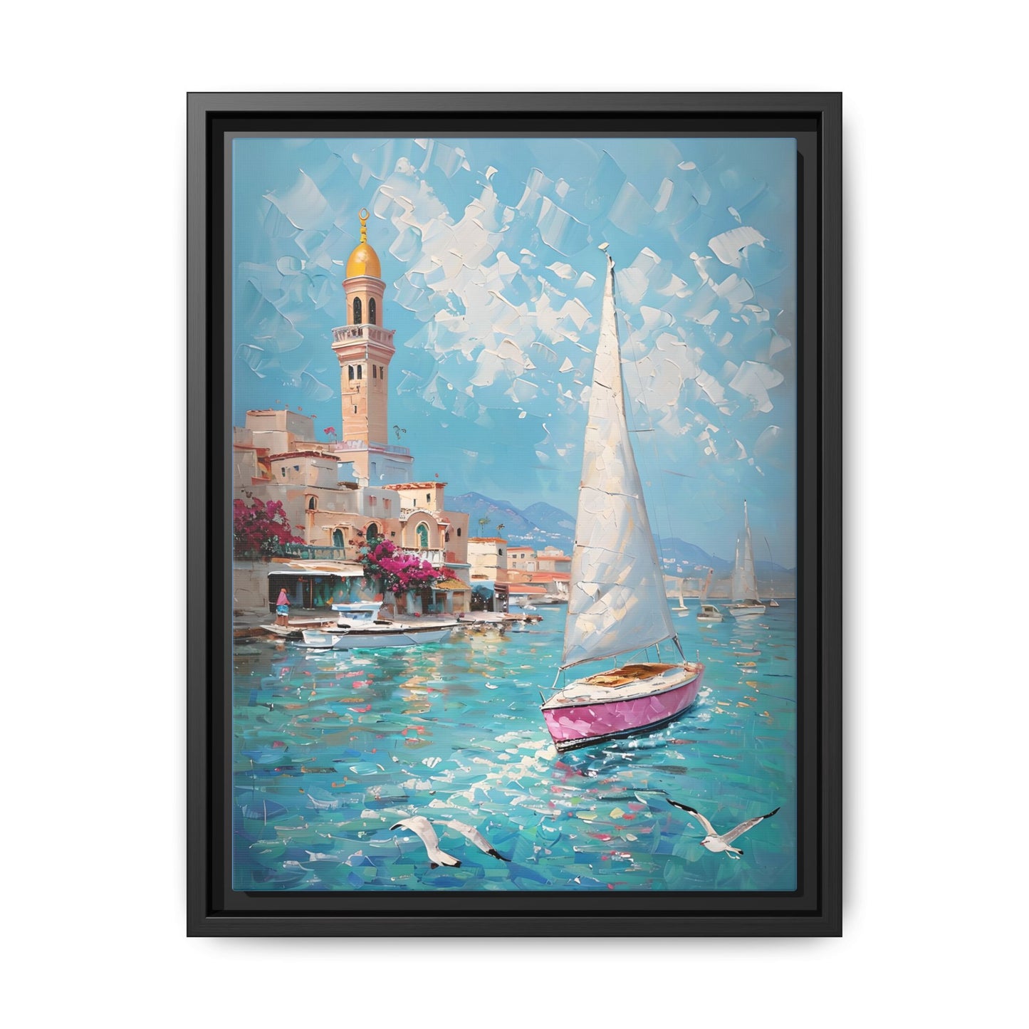 Impressionist Coastal Scene with Sailboat in Casablanca