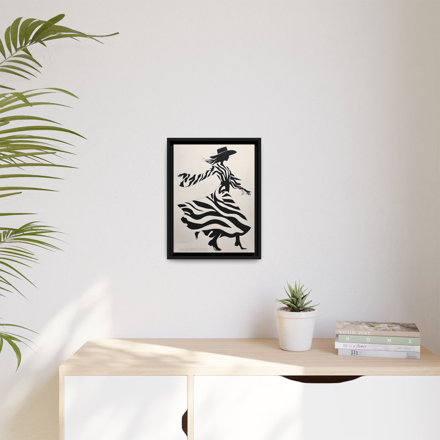 Dynamic Cowgirl in Motion with Striking Black and White Aesthetic Print