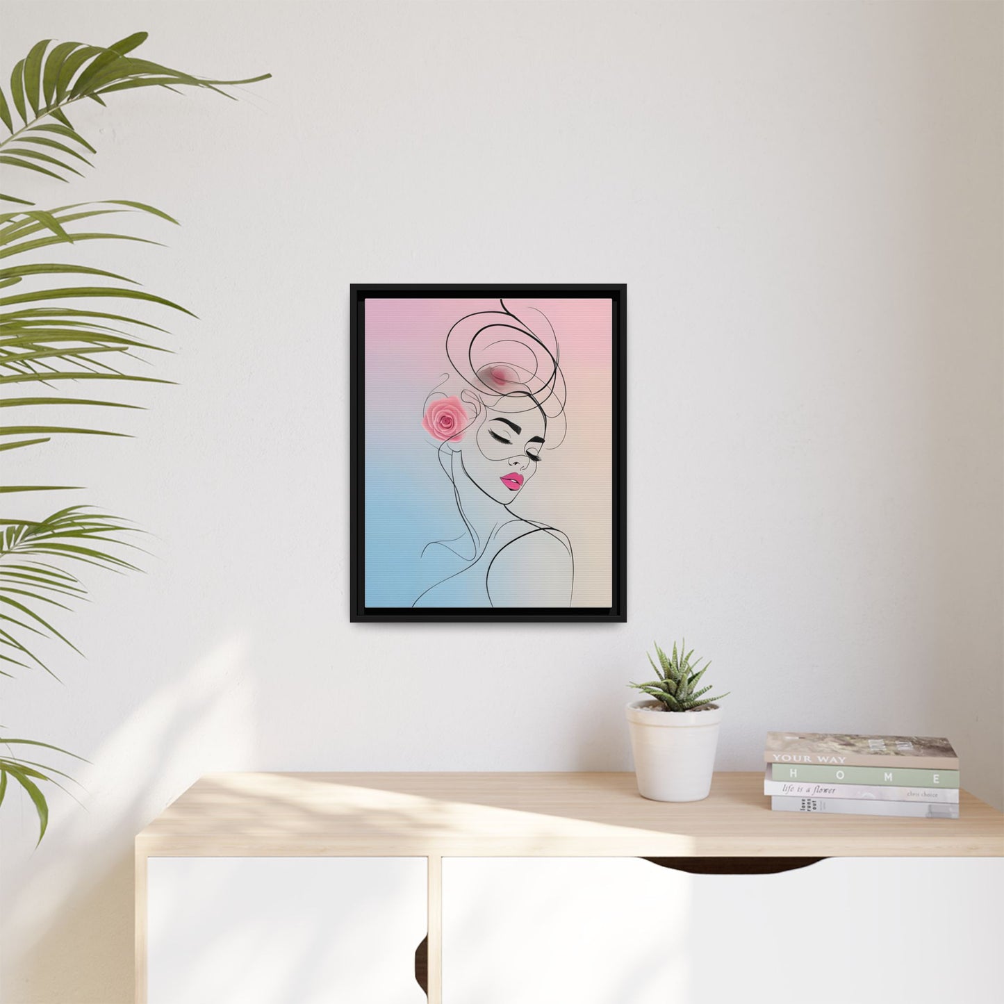 Framed Minimalist Canvas Art - Elegant Floral Portrait