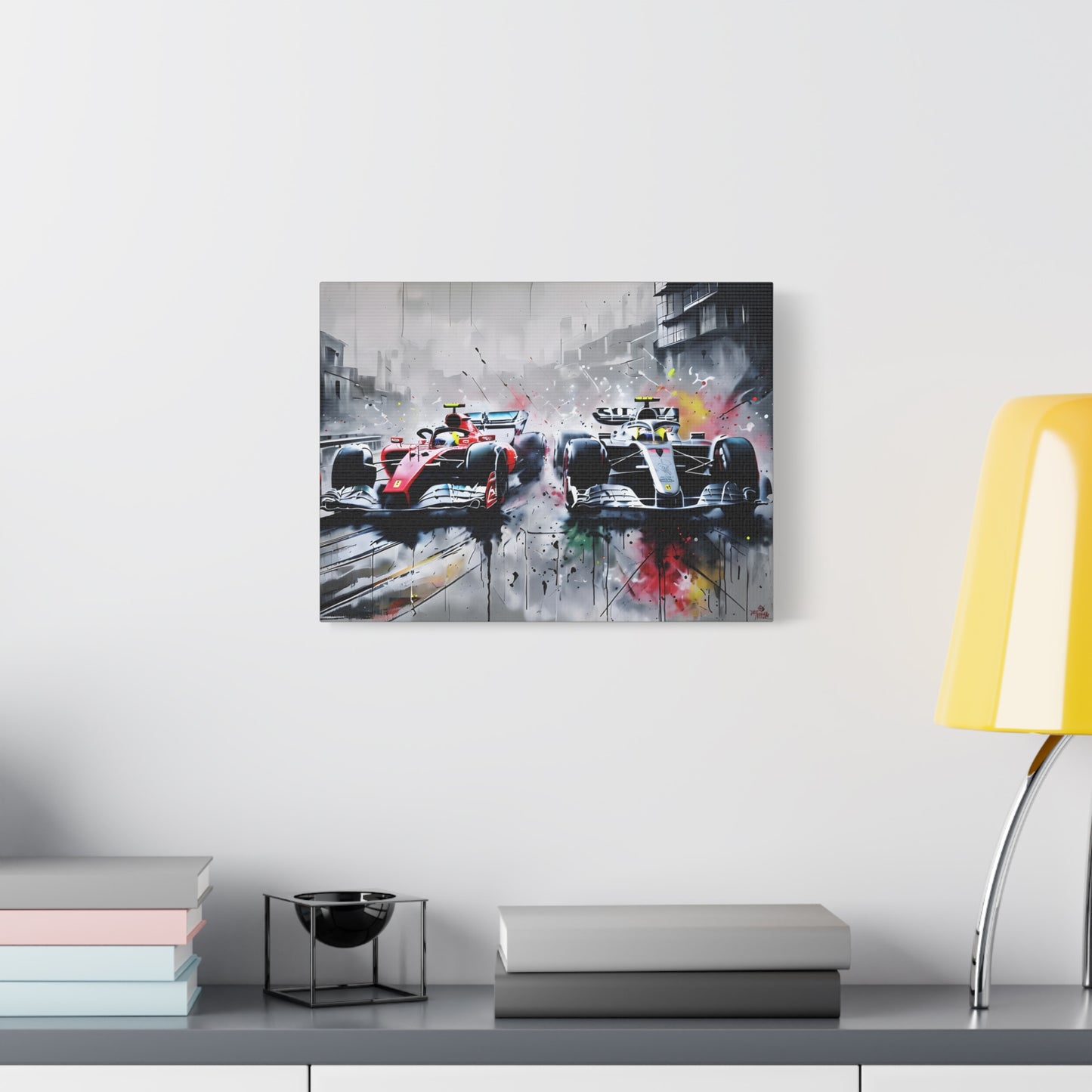 Canvas Print, Mercedes vs Ferrari Racing Head to Head Artwork, Wall Decor, Home Decor, Gift for Car Enthusiasts, Motorsport Fan, Racing
