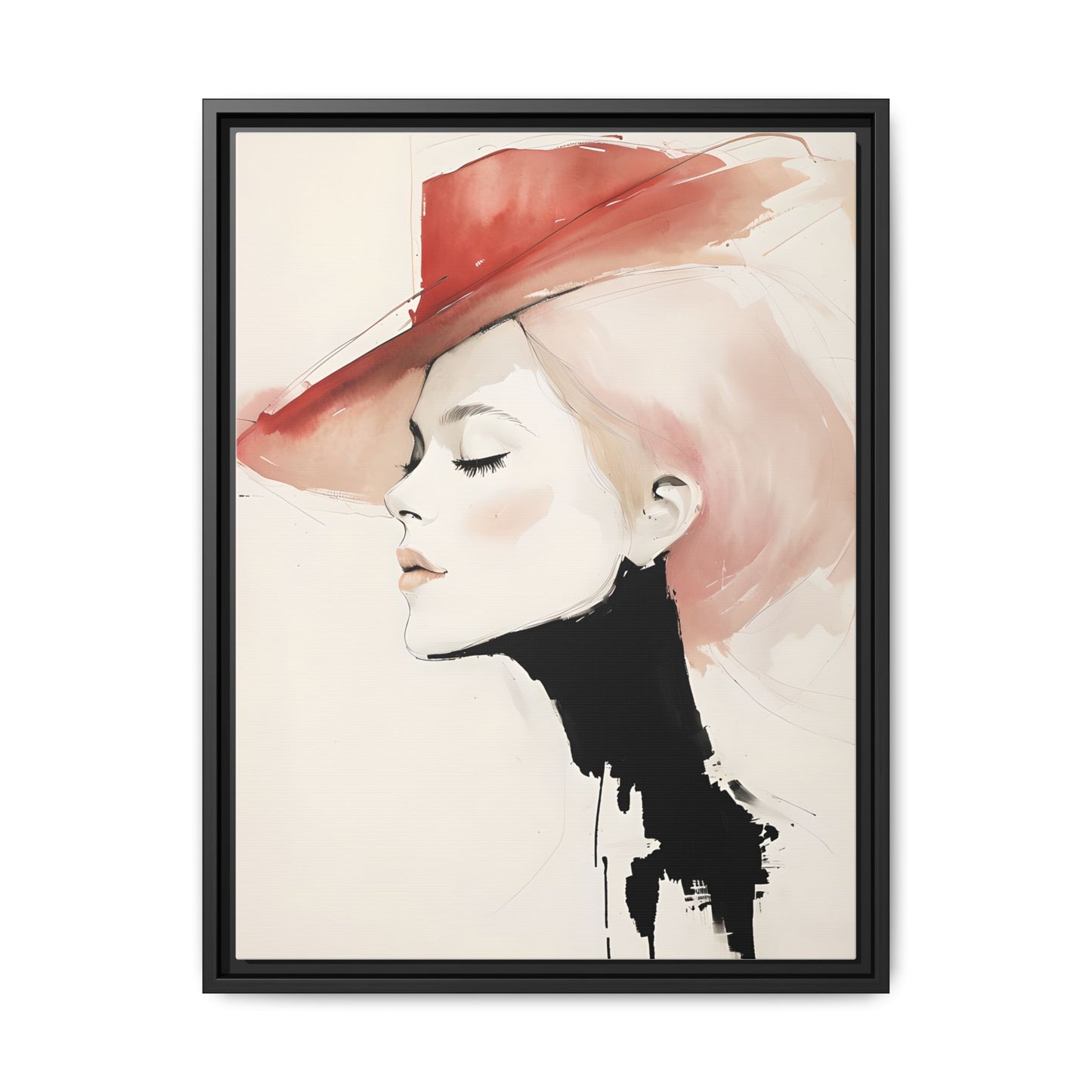 Framed Art Print - Chic Woman in Red Hat - Modern Home Décor