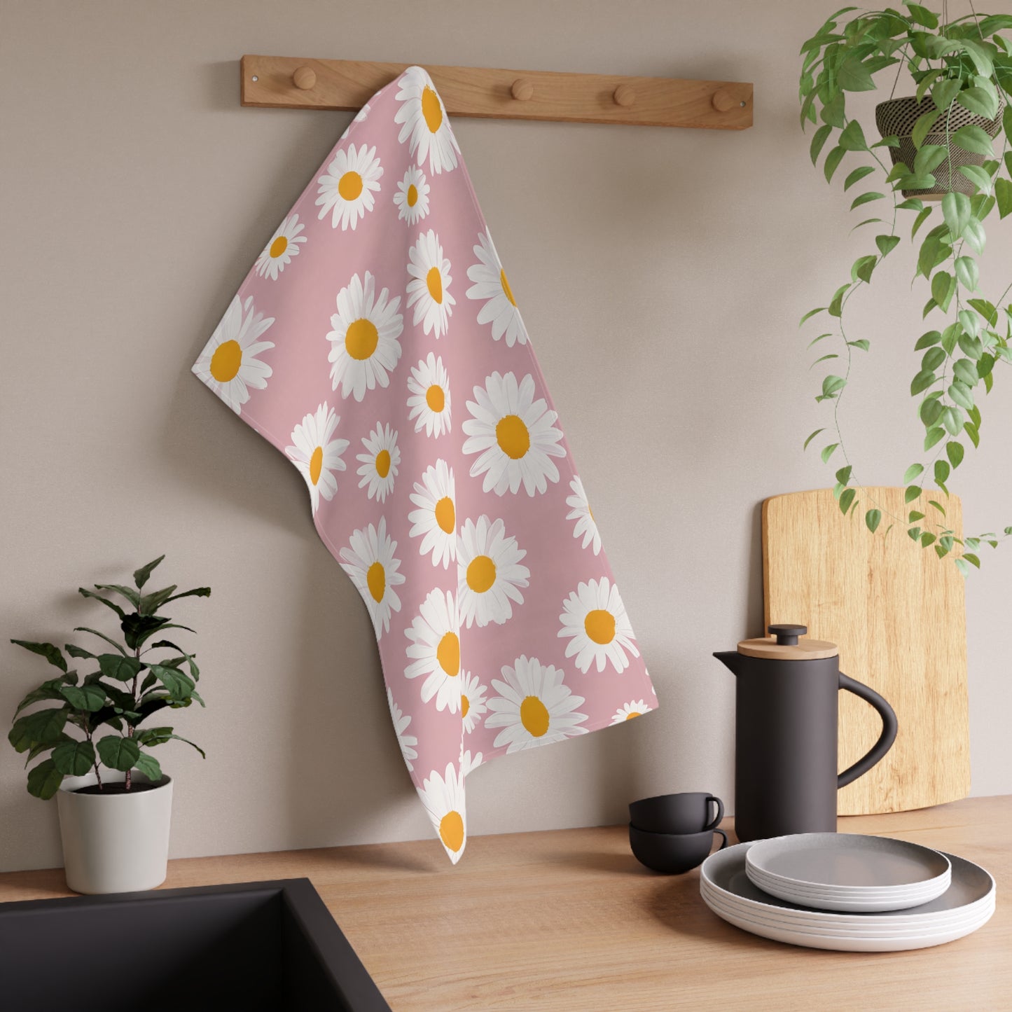 Floral Daisy Cotton Tea Towels - Charming Kitchen Décor for Spring and Summer