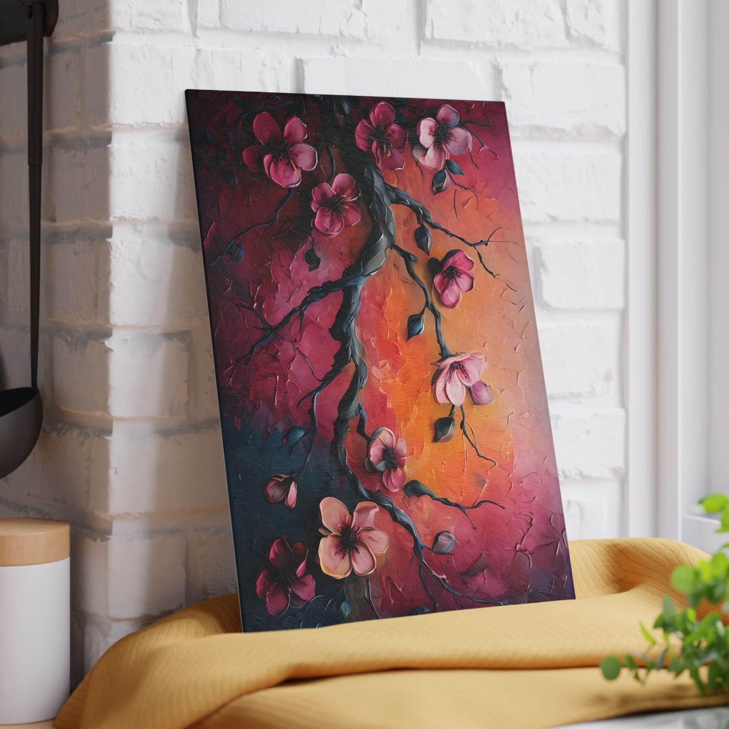 Floral Sunset Glass Cutting Board - Artistic Kitchen Decor for Cooking and Gifting