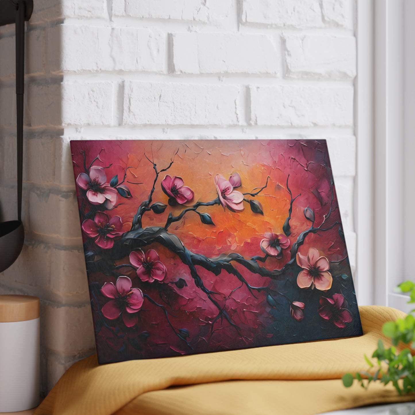 Floral Sunset Glass Cutting Board - Artistic Kitchen Decor for Cooking and Gifting