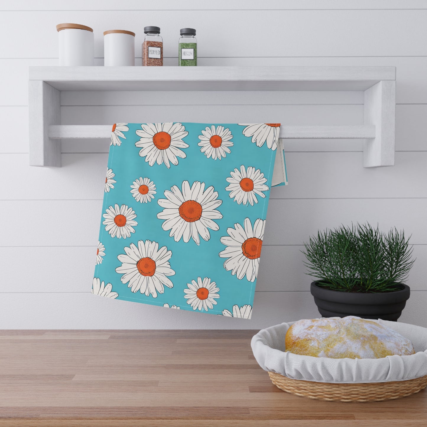 Floral Daisy Tea Towels - Vibrant Cotton Kitchen Decor