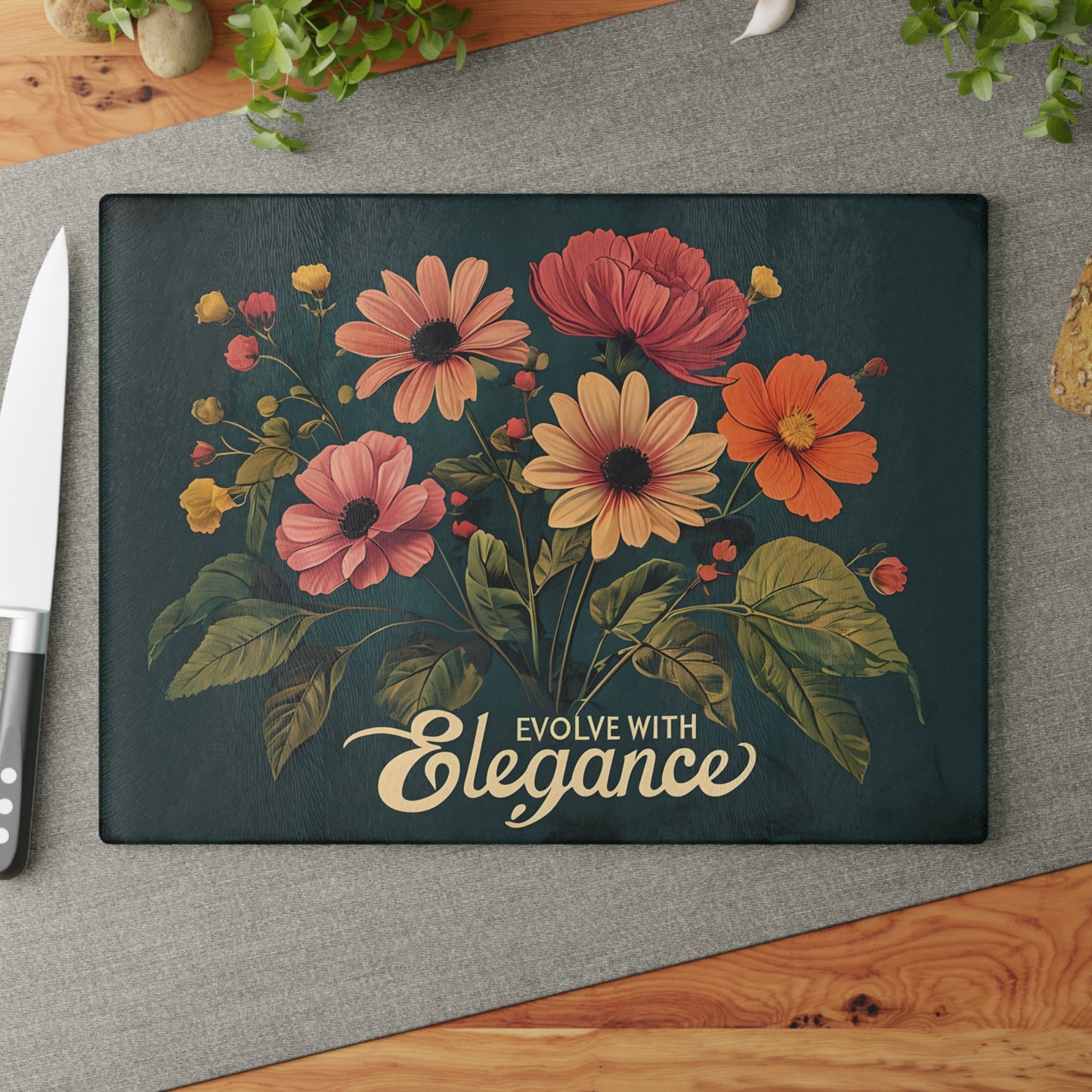 Elegant Floral Glass Cutting Board