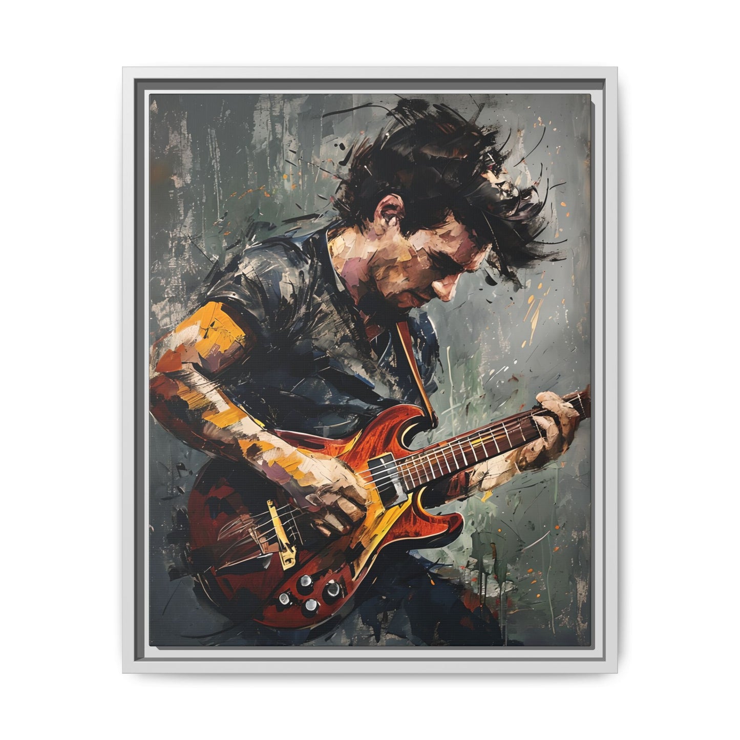 Musical Passion Framed Canvas - Colorful Guitar Art