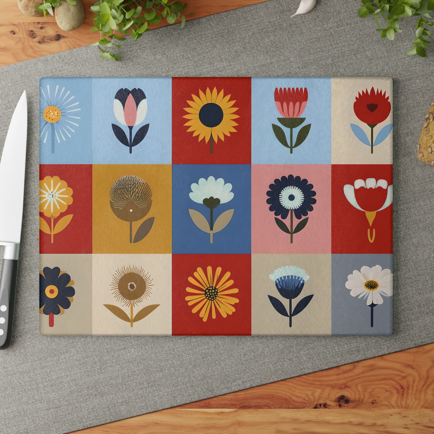 Vibrant Floral Glass Cutting Board
