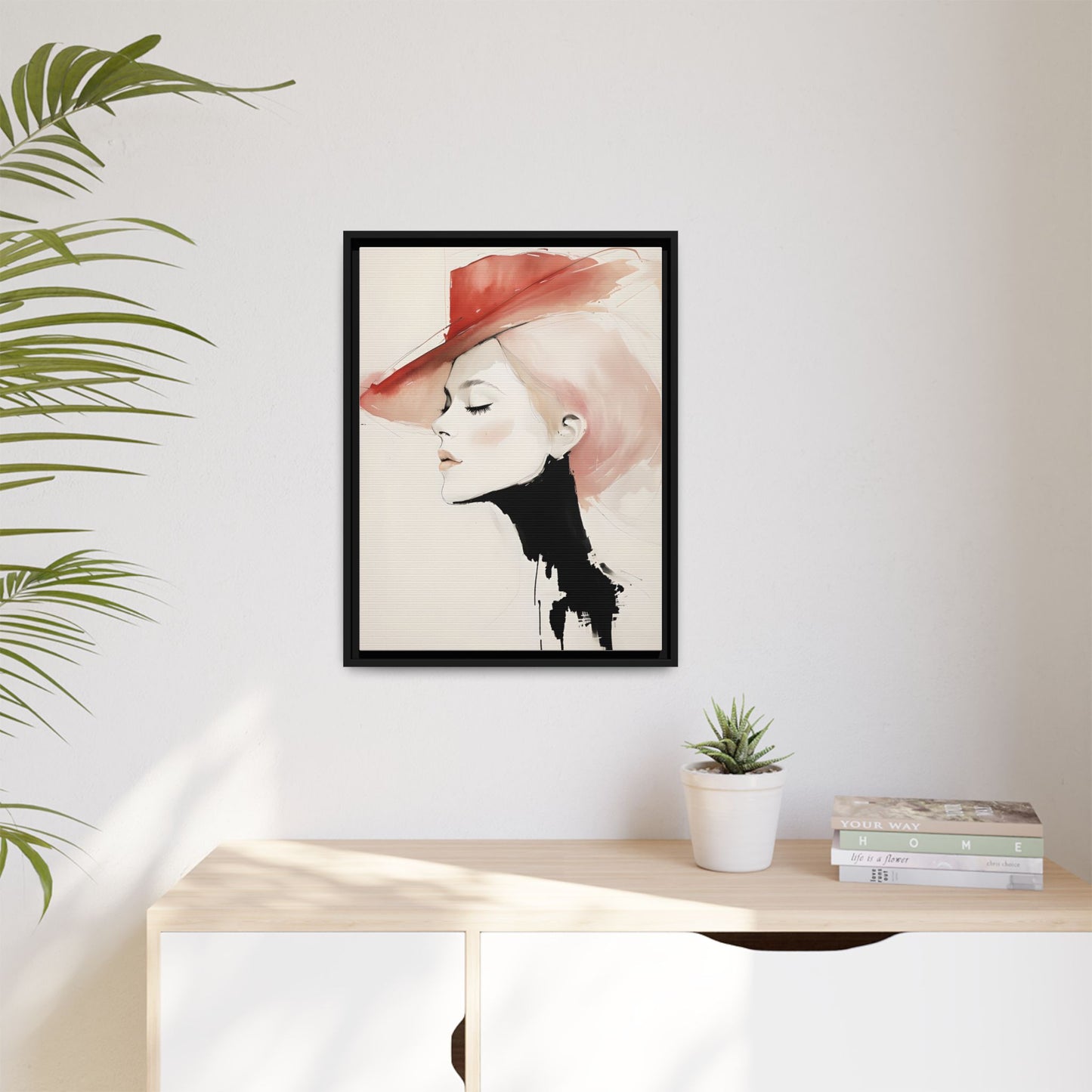Framed Art Print - Chic Woman in Red Hat - Modern Home Décor