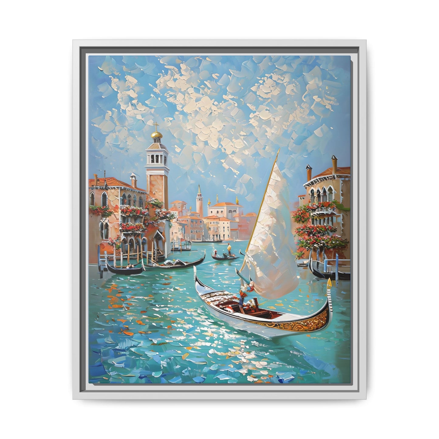 Vibrant Impressionist Venice Scene with Gondolas and Sunlight