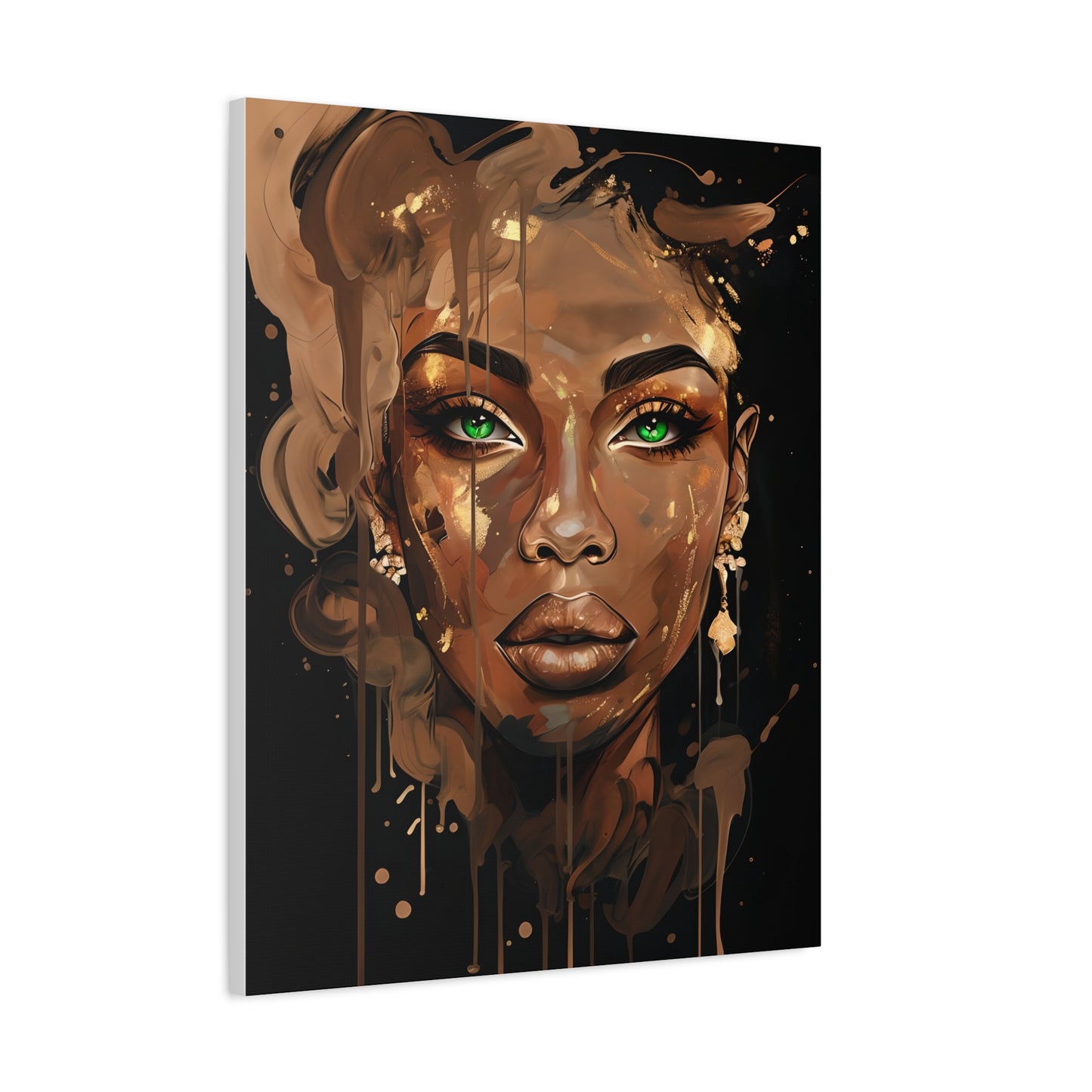 |Whispers in Bronze - Elegant Canvas Art Print - Stunning Female Portrait with Green Eyes