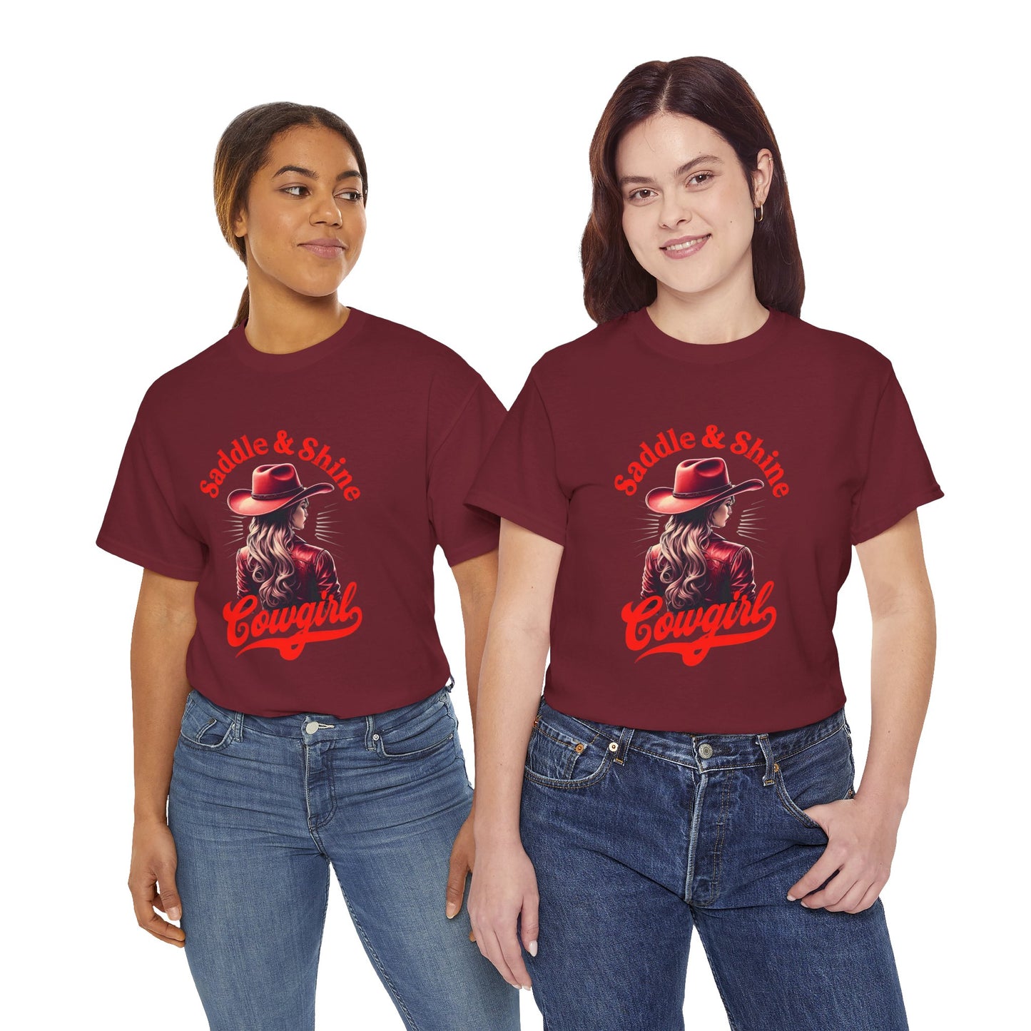 Saddle & Shine Cowgirl Unisex - Heavy Cotton Tee - Rustic Western Style T-Shirt
