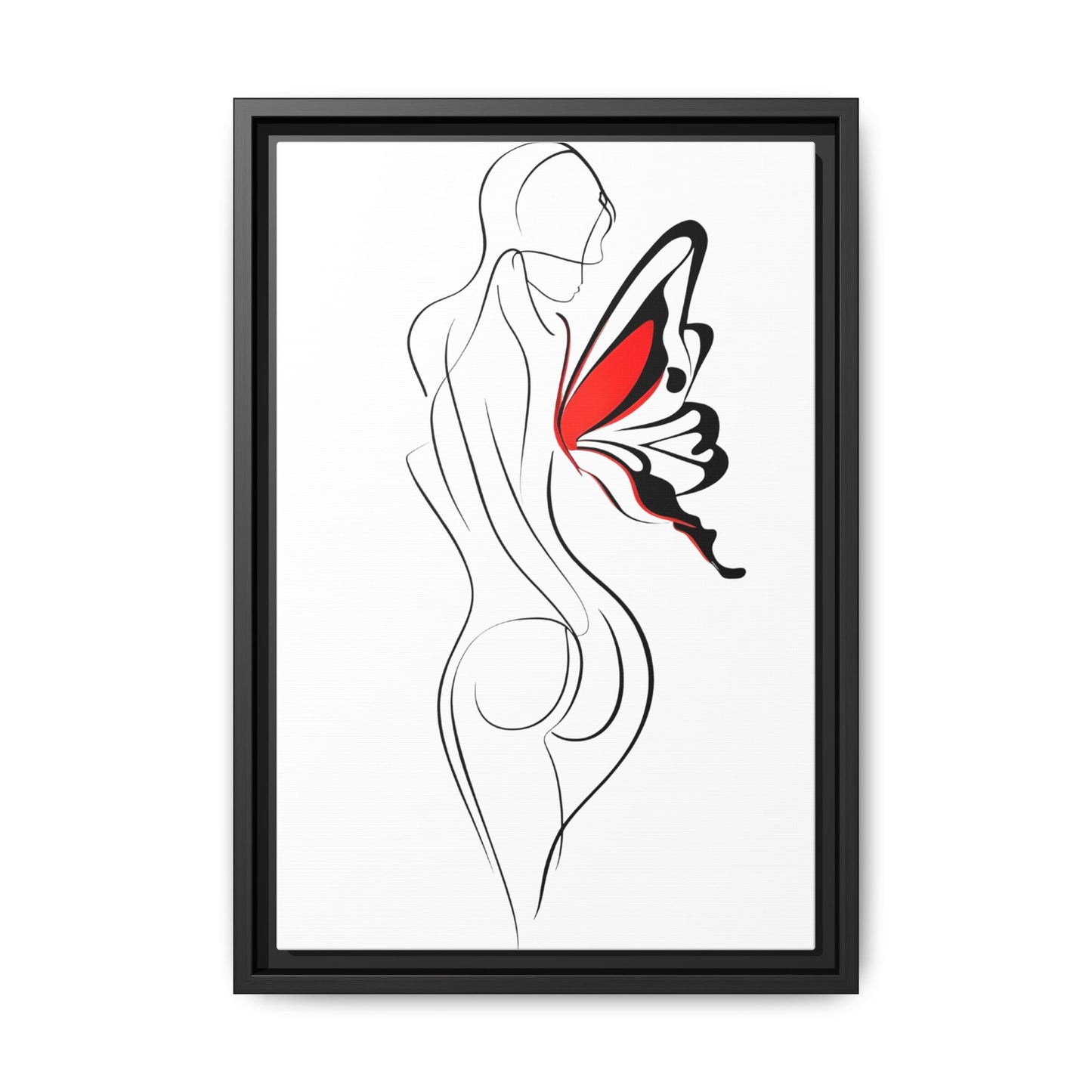Elegant Minimalist Line Drawing of a Woman with a Butterfly Canvas Art
