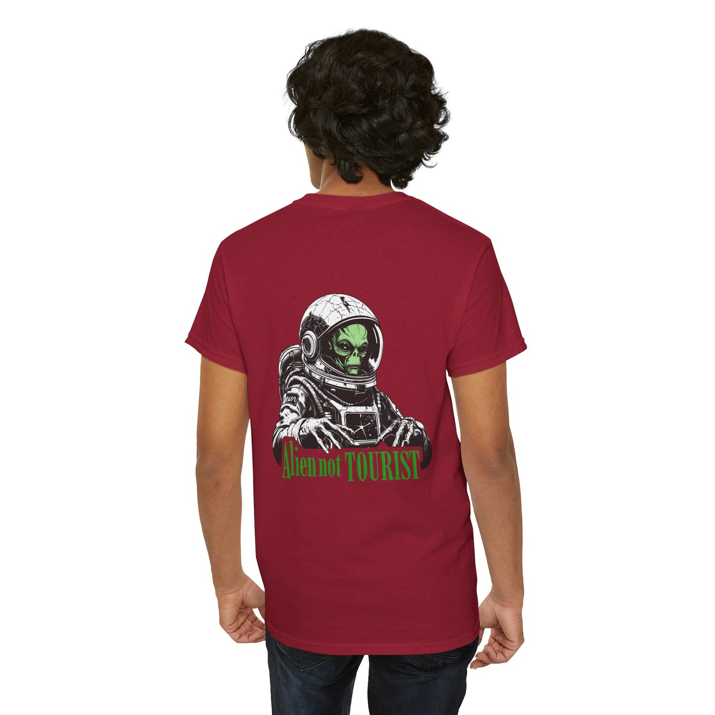 Alien Not Tourist Unisex Heavy Cotton Tee | Cool Astronaut Graphic T-Shirt