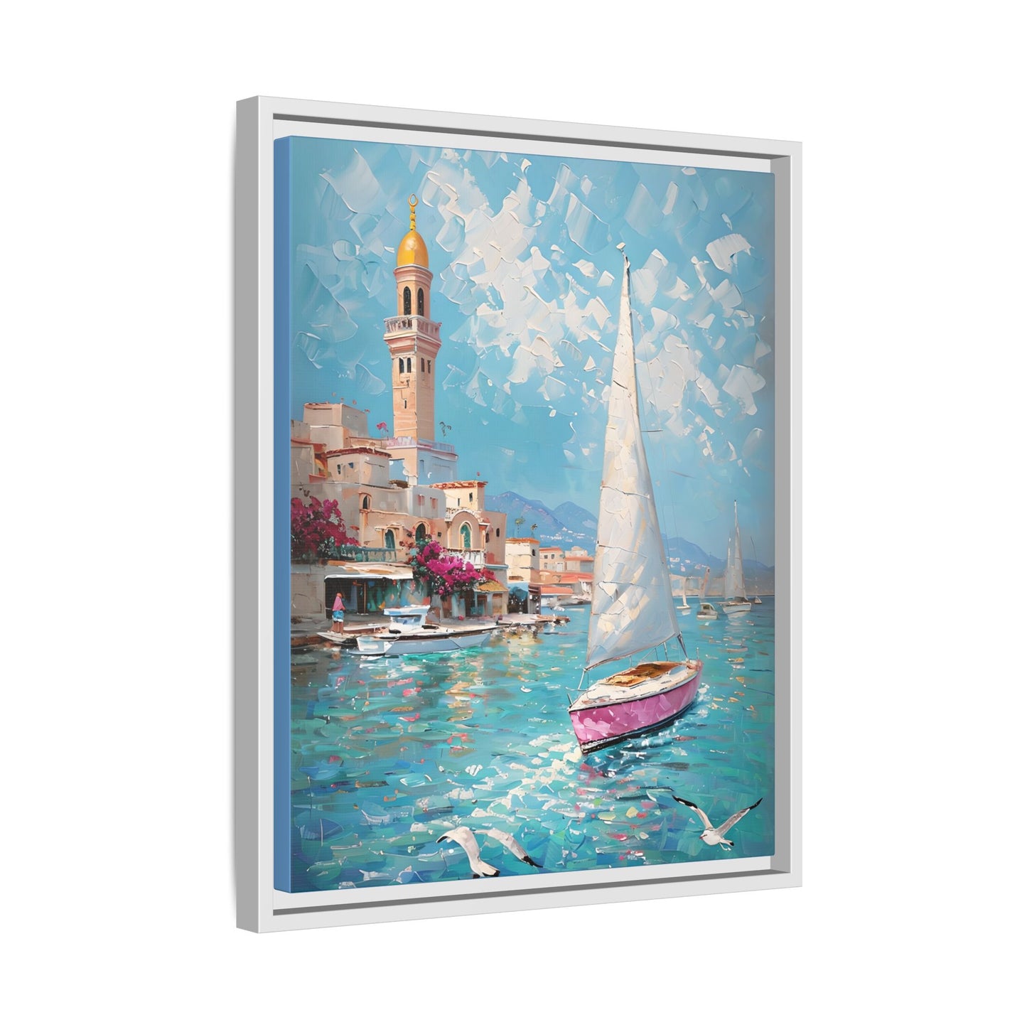 Impressionist Coastal Scene with Sailboat in Casablanca