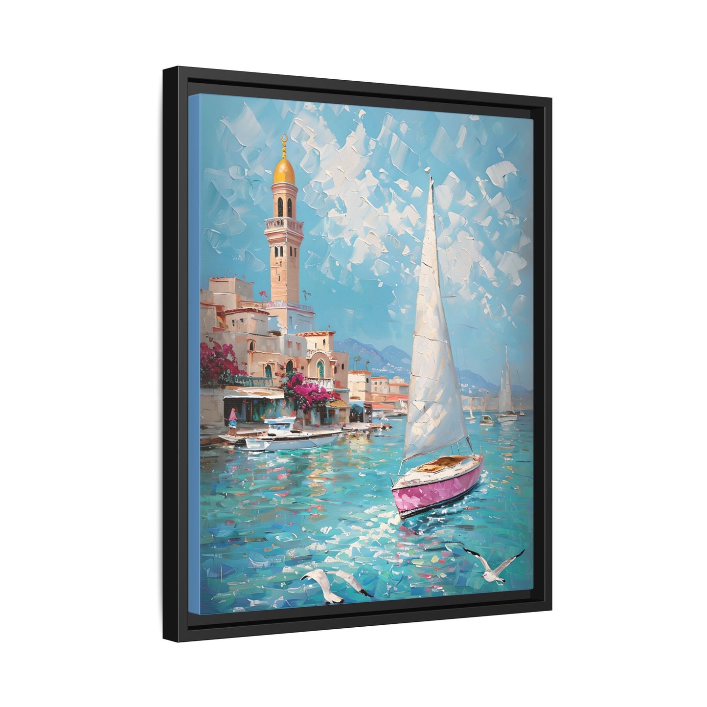 Impressionist Coastal Scene with Sailboat in Casablanca