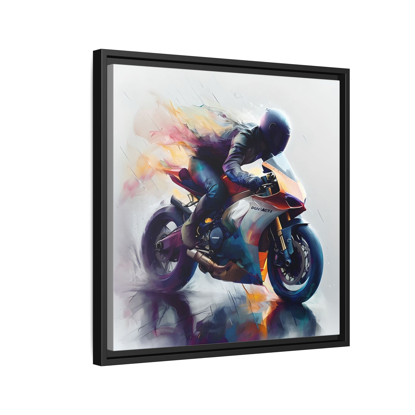 Dynamic Silhouette of a Racer on a Ducati in Rain Canvas Print