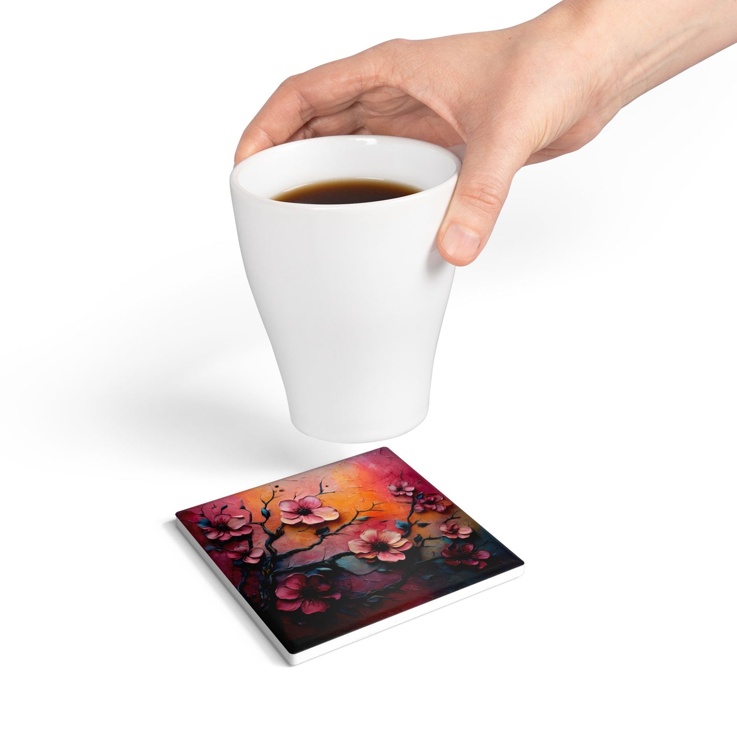 Blossom Art Ceramic Coaster - Elegant Floral Design for Home Decor