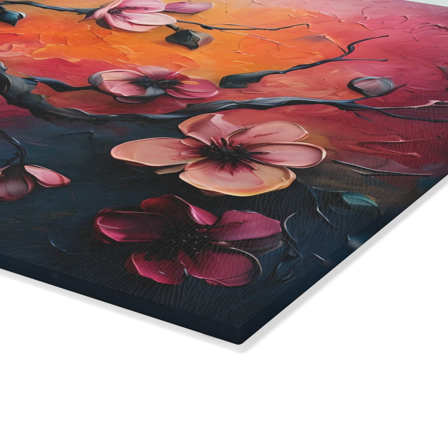Floral Sunset Glass Cutting Board - Artistic Kitchen Decor for Cooking and Gifting