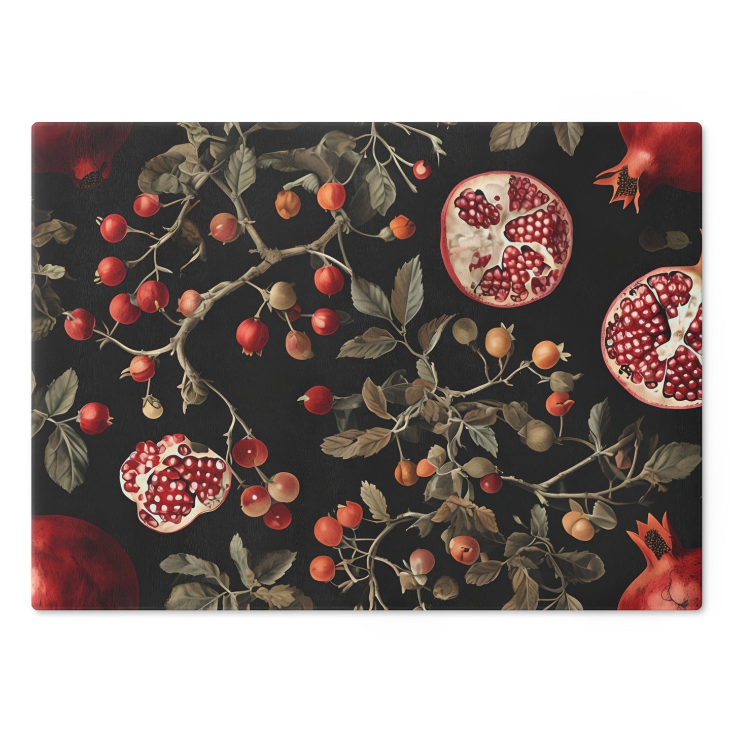 Elegant Floral Cutting Board with Pomegranate Design