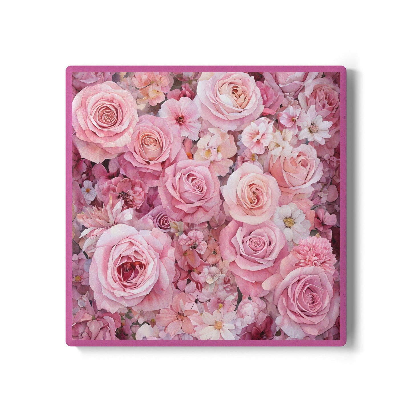 Floral Pink Ceramic Coaster - Elegant Rose Design