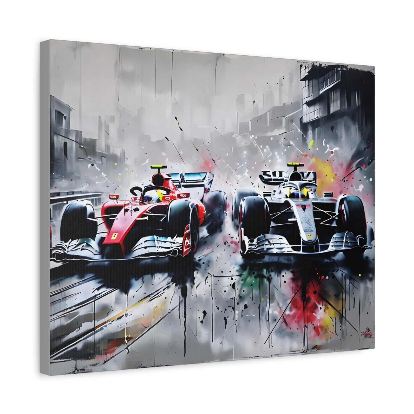 Canvas Print, Mercedes vs Ferrari Racing Head to Head Artwork, Wall Decor, Home Decor, Gift for Car Enthusiasts, Motorsport Fan, Racing