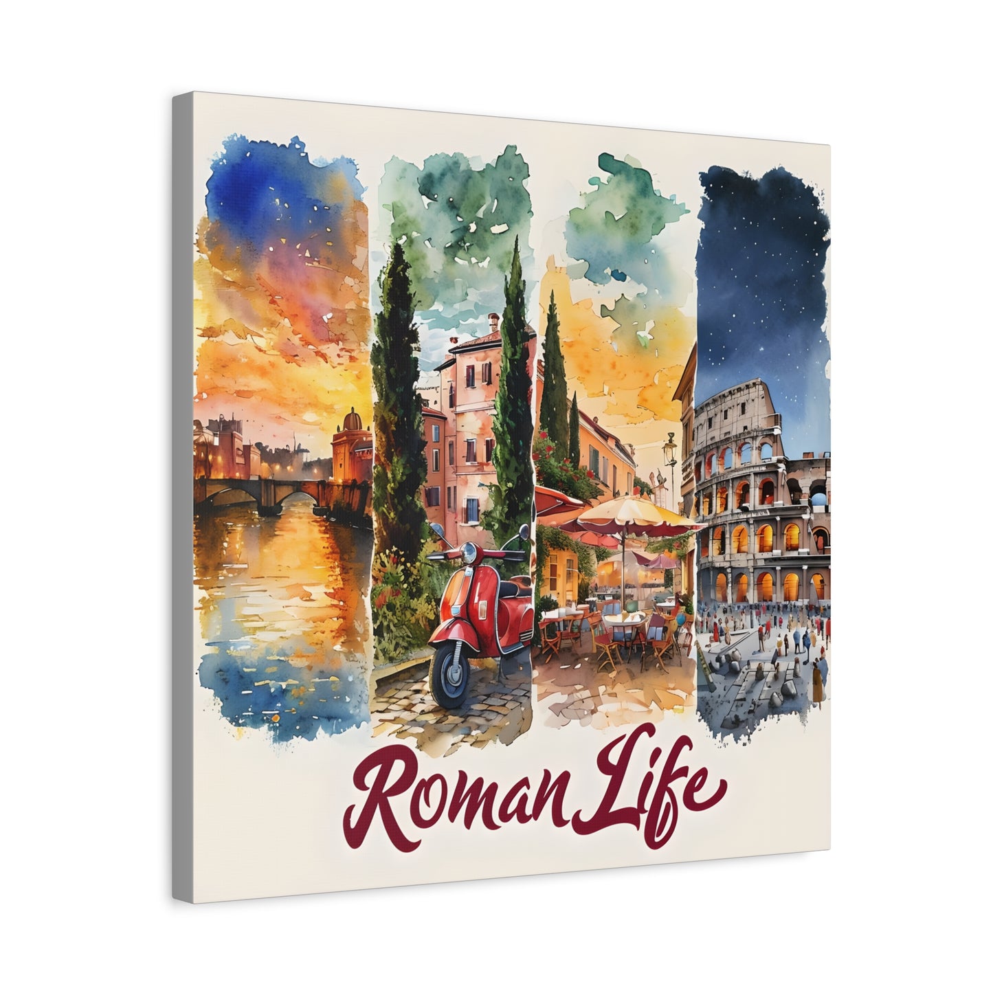 Roman Life Canvas Wall Art - Vibrant Italian Street Scenes