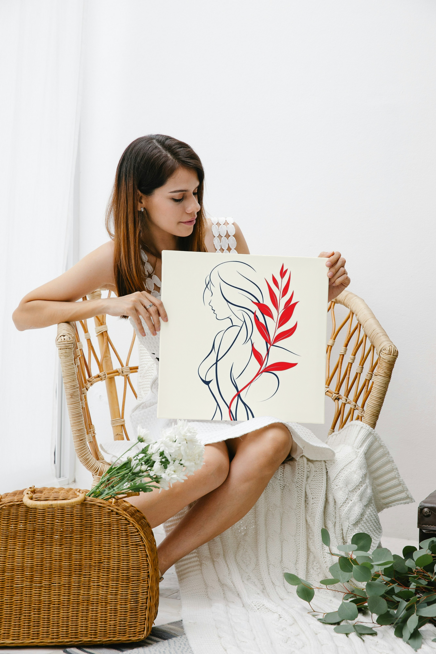 Abstract Art Canvas Print - Elegant Woman with Floral Design
