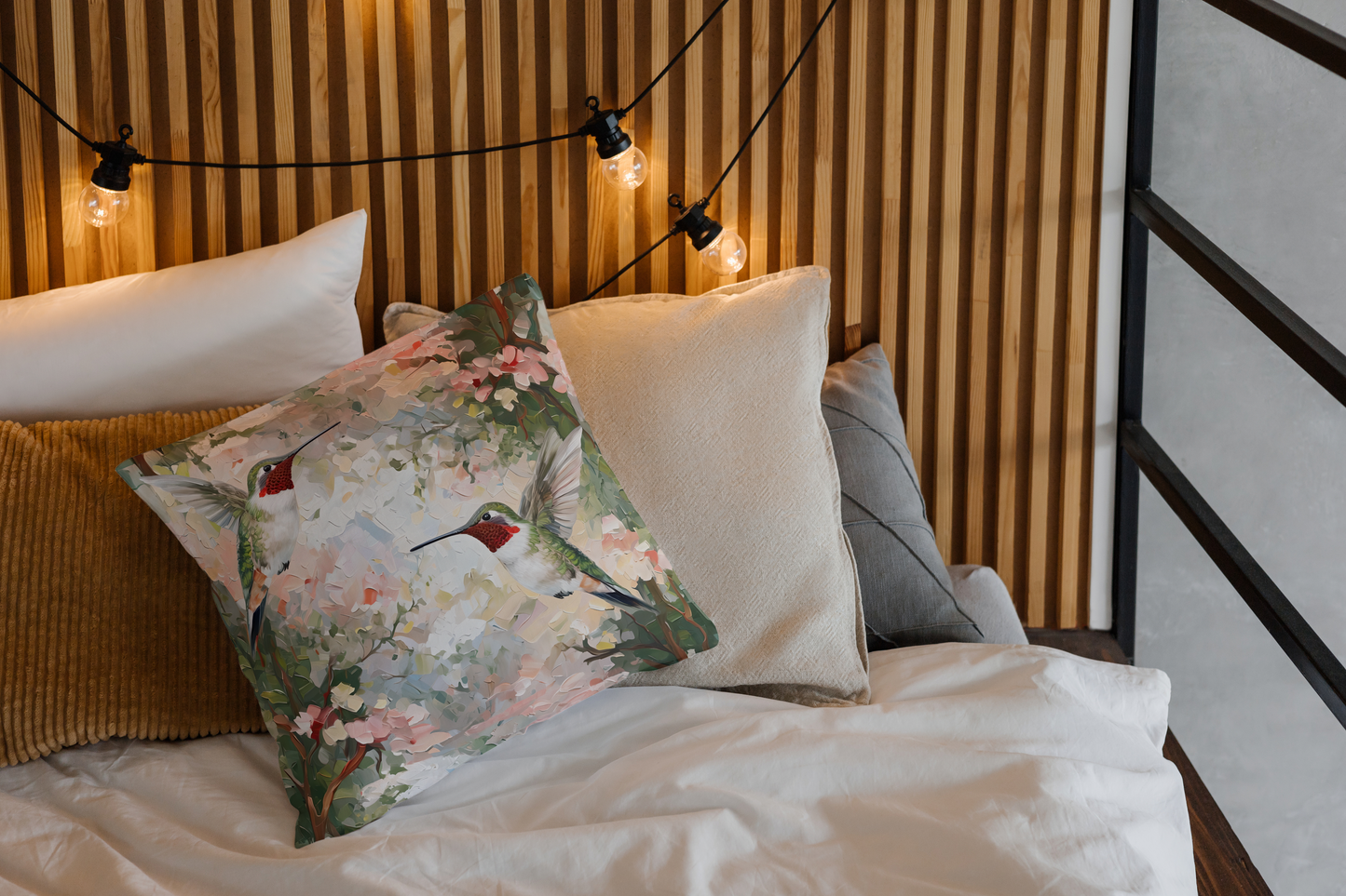 Hummingbird Faux Suede Pillowcase - Floral Decor for Home