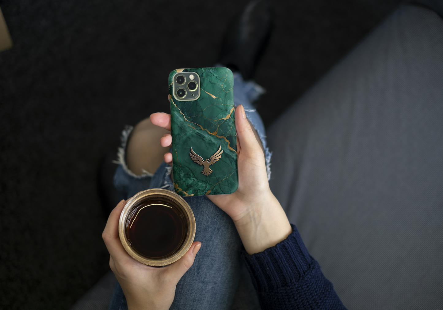 Elegant Green Marble Phone Case with Eagle Design | Magnetic Tough Case