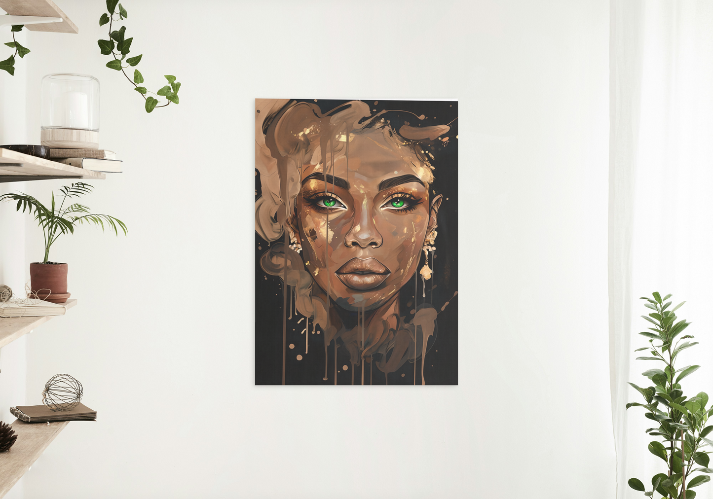 |Whispers in Bronze - Elegant Canvas Art Print - Stunning Female Portrait with Green Eyes