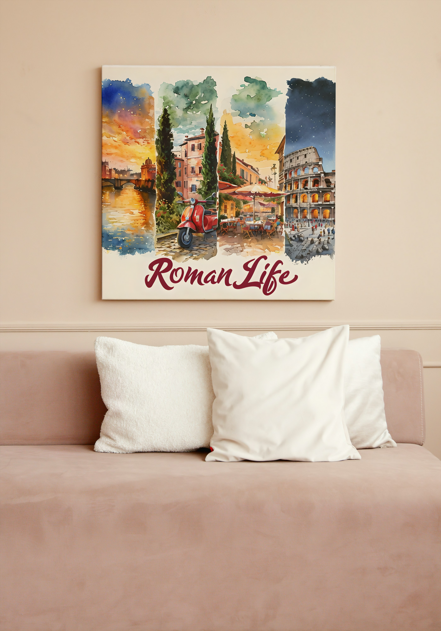 Roman Life Canvas Wall Art - Vibrant Italian Street Scenes